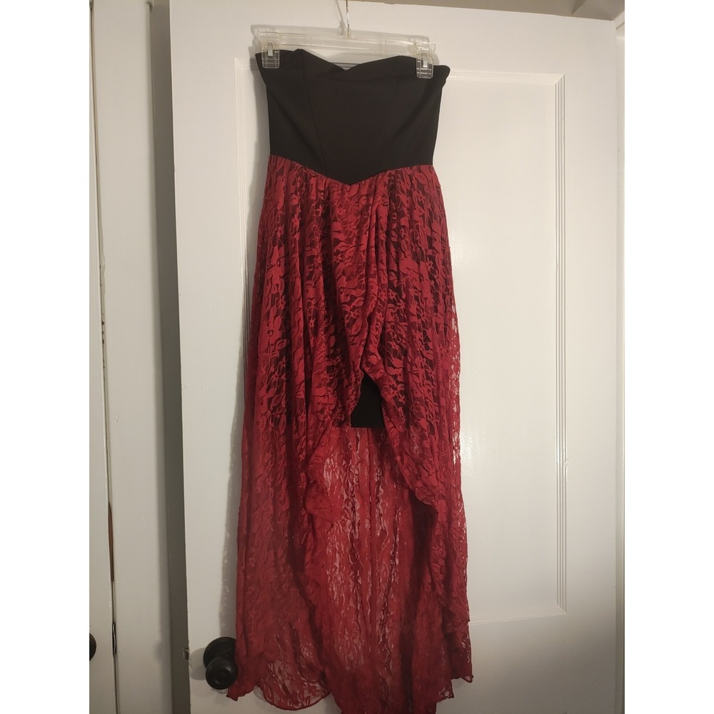 Ruby Rox Dress Size 5 Red Black Lace Strapless High Low Y2K Whimsigoth Goth